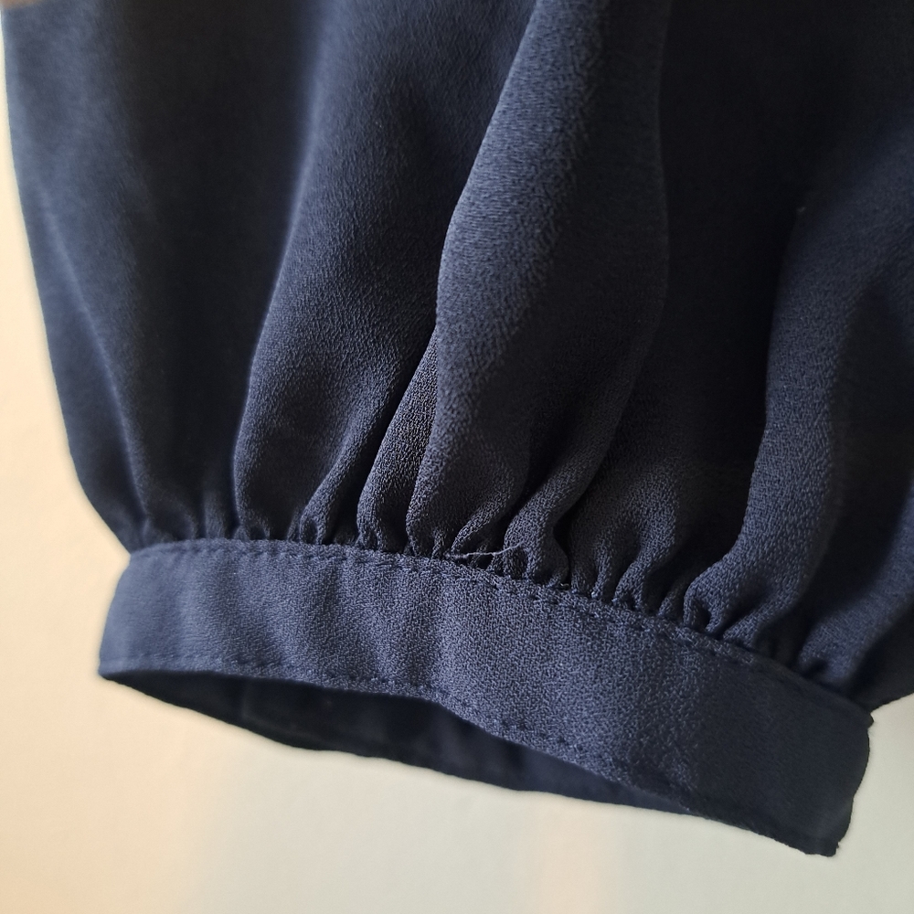 Navy Blue Express Button Up Blouse with Detailed Front - Picture 3 of 6